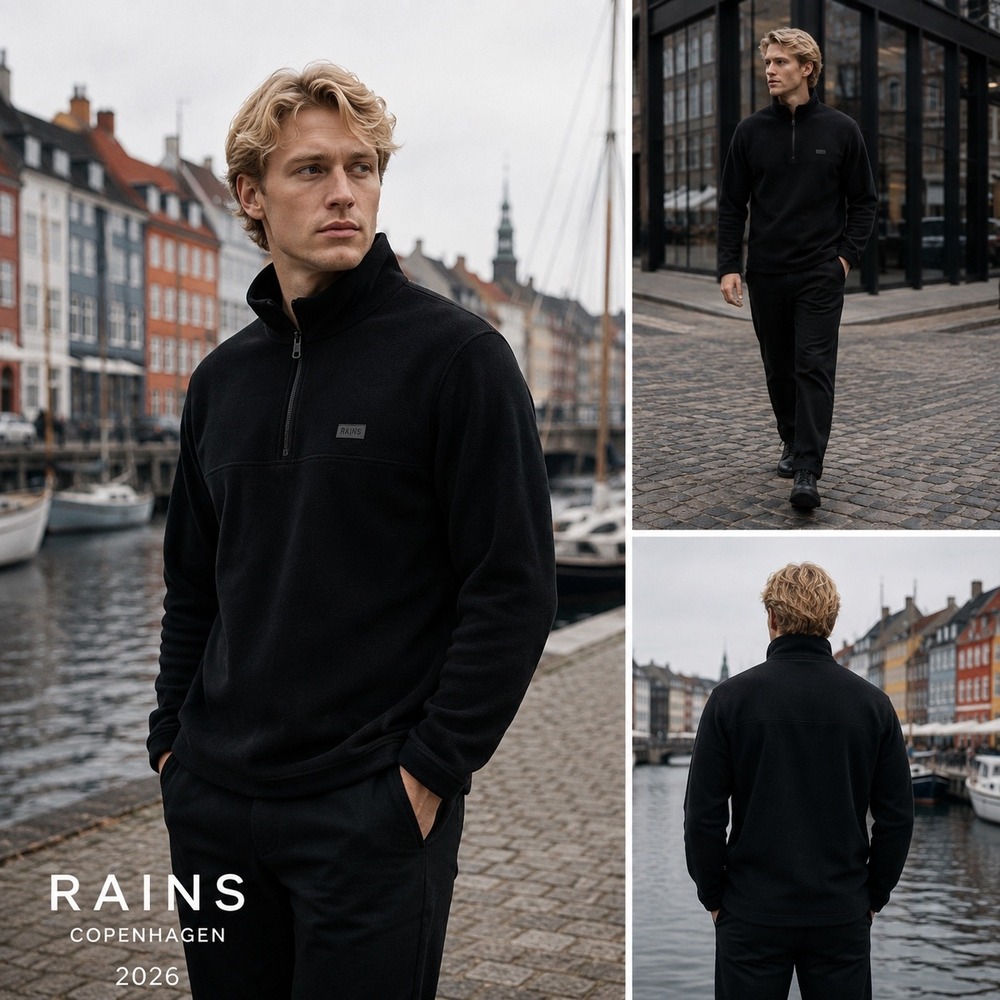 RAINS Fleece Half Zip Men's Black NWT Warm Soft Minimalist Modern Essential L